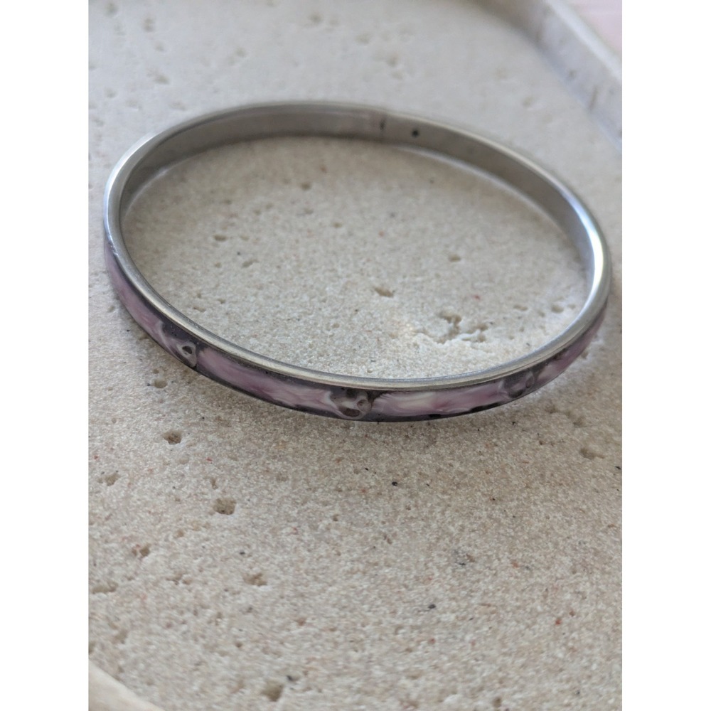 Swirl Enamel Bangle Bracelet Purple & Navy Slim Whimsical Romantic Silver Tone